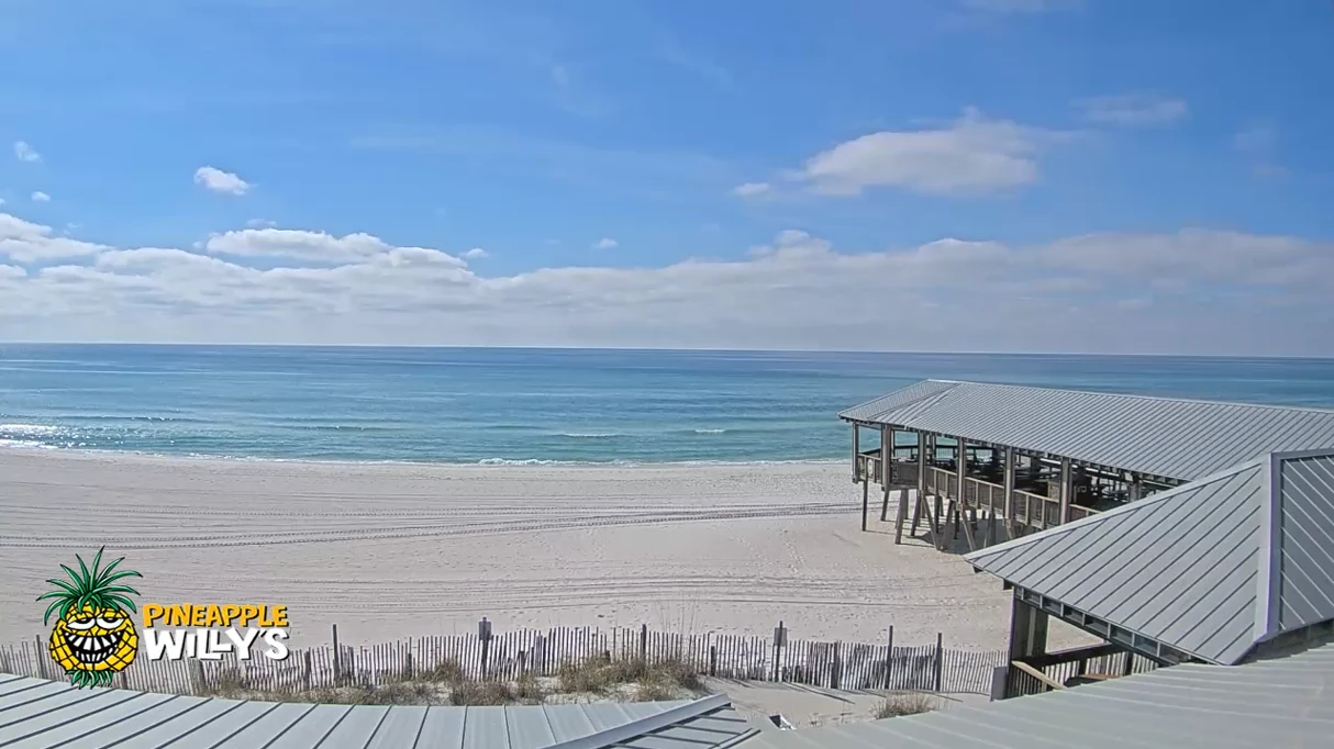 Pineapple Willy’s beach camera preview overlooking the Gulf and pier in Panama City Beach